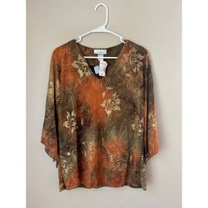Deadstock Y2K  XL  Top Brown Orange Gold Floral Sparkle Party Grunge IndieSleeze